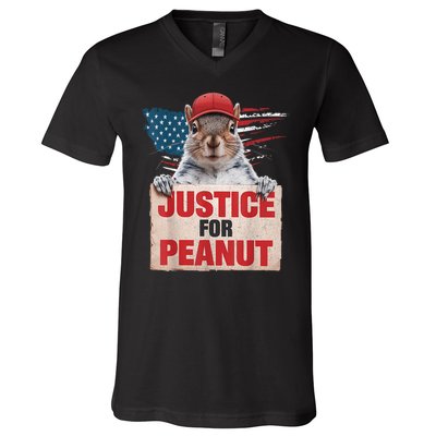 Justice For Peanut The Squirrel American Flag Peanut Squirrel Gift V-Neck T-Shirt