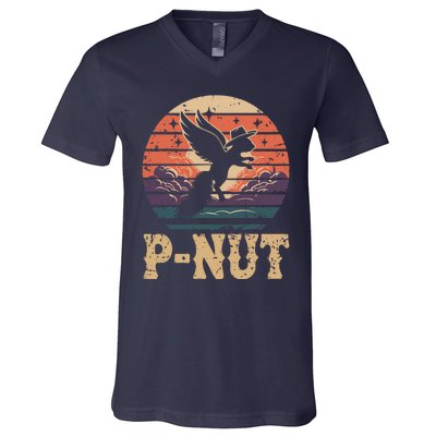 Justice For Peanut The Squirrel P’Nut Lovers Retro Sunset V-Neck T-Shirt