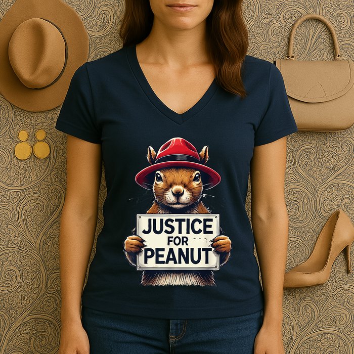 Justice For Peanut The Squirrel Wanted Women's V-Neck T-Shirt