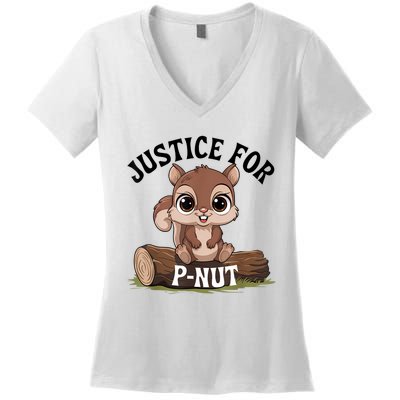 Justice For Pnut Special Squirrel Pnut Justice Women's V-Neck T-Shirt