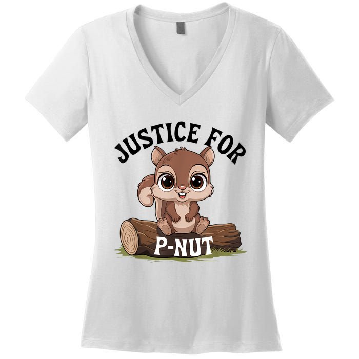 Justice For Pnut Special Squirrel Pnut Justice Women's V-Neck T-Shirt