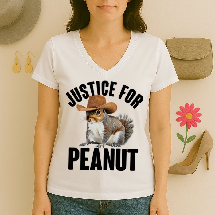 Justice For Peanut The Squirrel Women's V-Neck T-Shirt