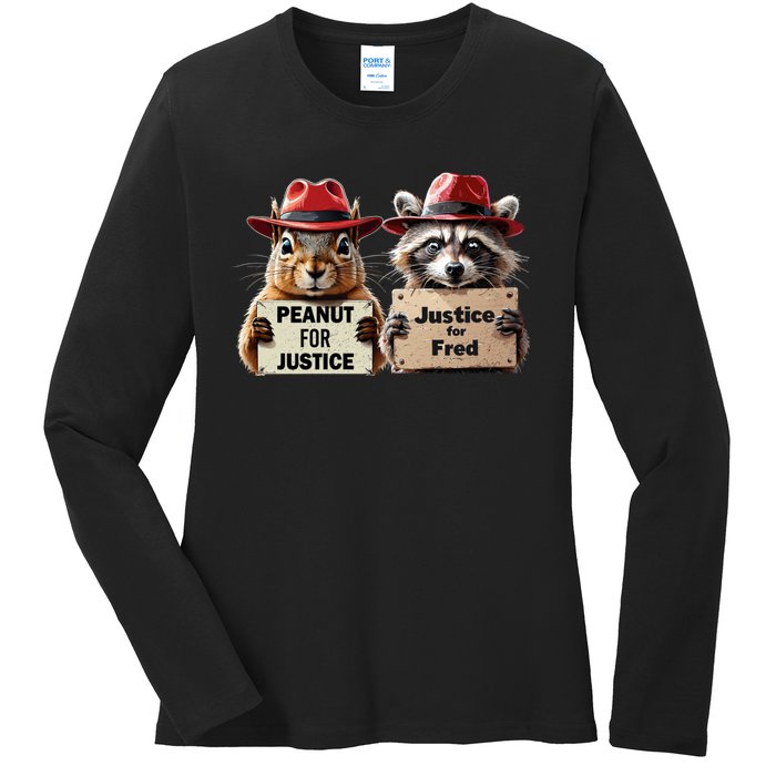 Justice For Peanut The Squirrel Justice For Fred The Raccoon Ladies Long Sleeve Shirt