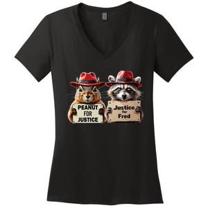 Justice For Peanut The Squirrel Justice For Fred The Raccoon Women's V-Neck T-Shirt