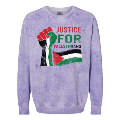 Justice For Palestinian Hand Raise Free Palestine Flag Gift Colorblast Crewneck Sweatshirt