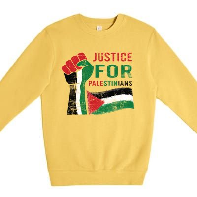 Justice For Palestinian Hand Raise Free Palestine Flag Gift Premium Crewneck Sweatshirt