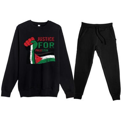 Justice For Palestinian Hand Raise Free Palestine Flag Gift Premium Crewneck Sweatsuit Set