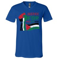 Justice For Palestinian Hand Raise Free Palestine Flag Gift V-Neck T-Shirt