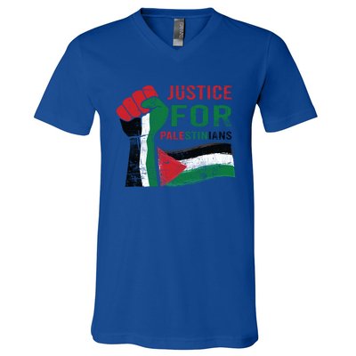 Justice For Palestinian Hand Raise Free Palestine Flag Gift V-Neck T-Shirt