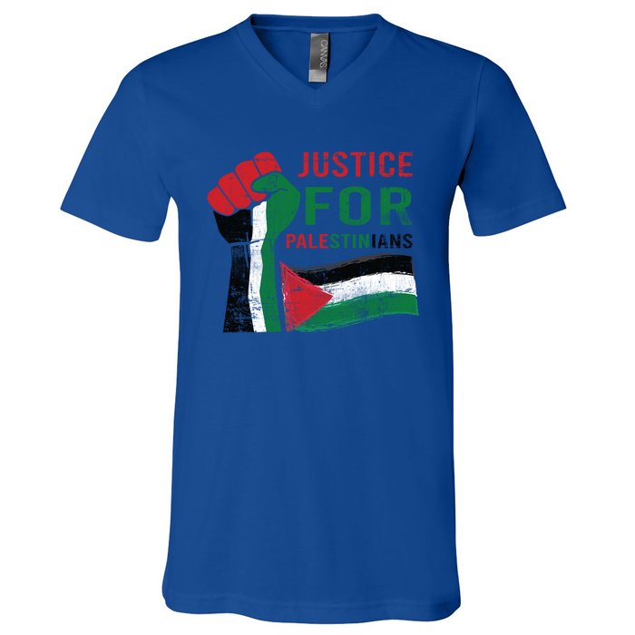 Justice For Palestinian Hand Raise Free Palestine Flag Gift V-Neck T-Shirt