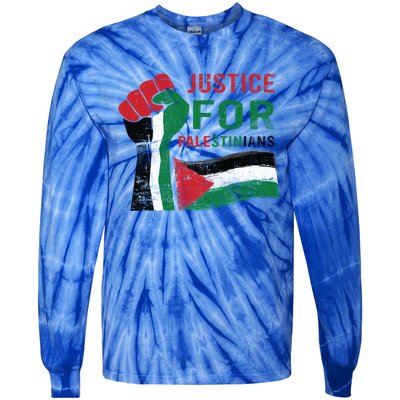 Justice For Palestinian Hand Raise Free Palestine Flag Gift Tie-Dye Long Sleeve Shirt