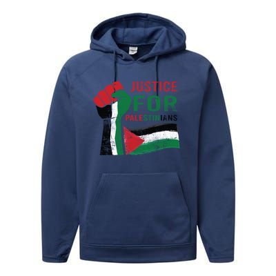 Justice For Palestinian Hand Raise Free Palestine Flag Gift Performance Fleece Hoodie