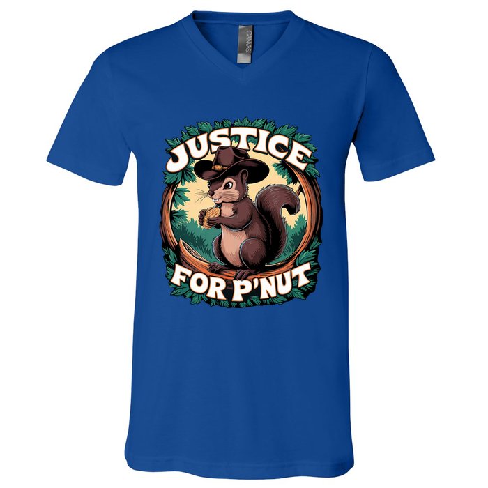 Justice For PNut Cute Peanut The Squirrel Cowboy Hat V-Neck T-Shirt