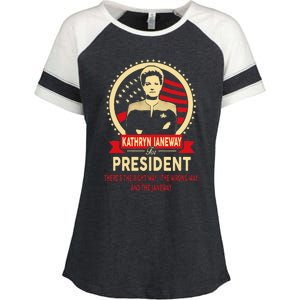 Janeway For President! Enza Ladies Jersey Colorblock Tee