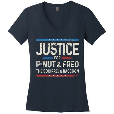 Justice For Pnut And Fred The Squirrel Peanut Justice Women's V-Neck T-Shirt