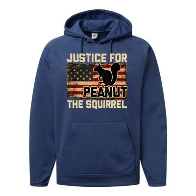 Justice For Peanut The Squirrel Vintage Usa Flag Performance Fleece Hoodie