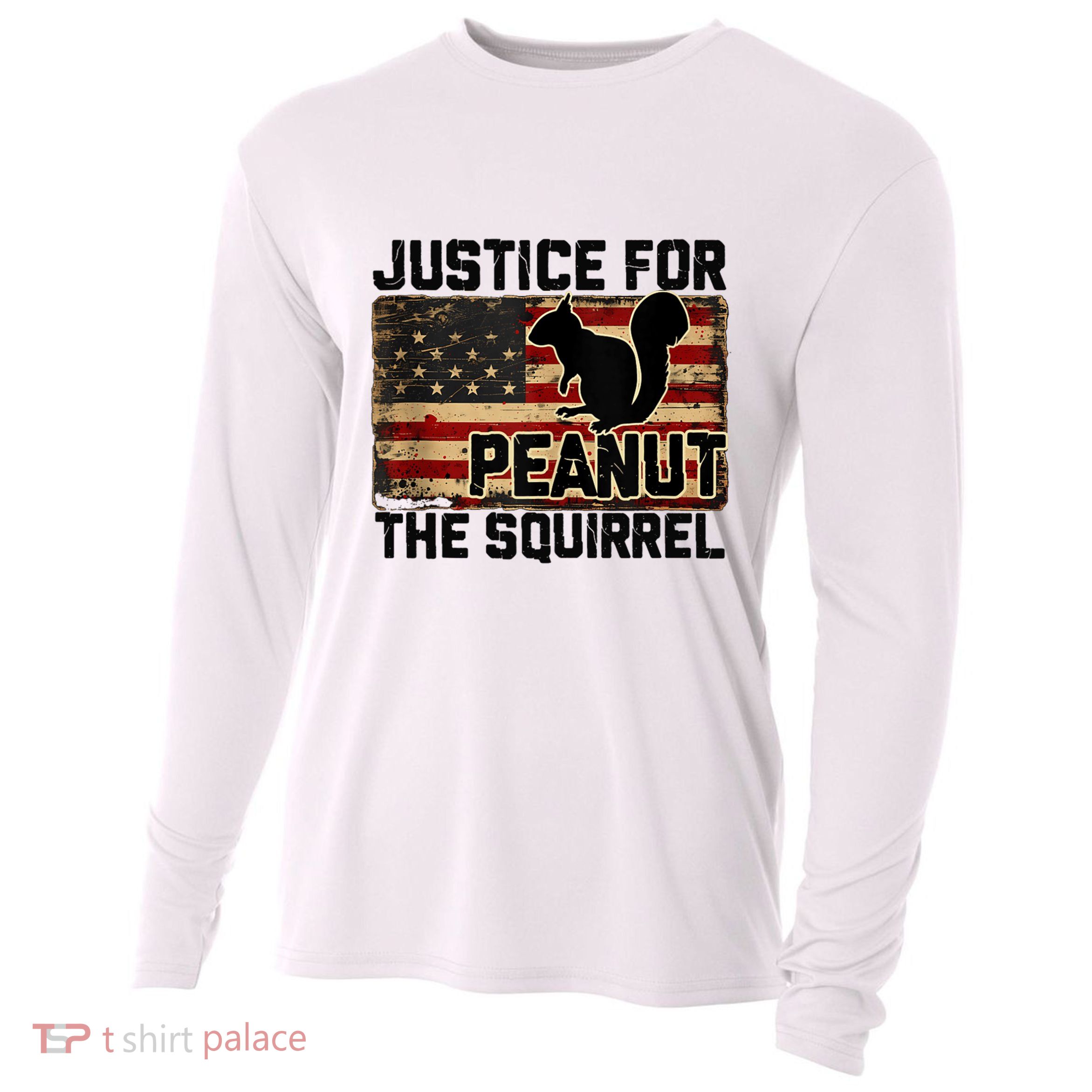 Justice For Peanut The Squirrel Vintage Usa Flag Cooling Performance Long Sleeve Crew