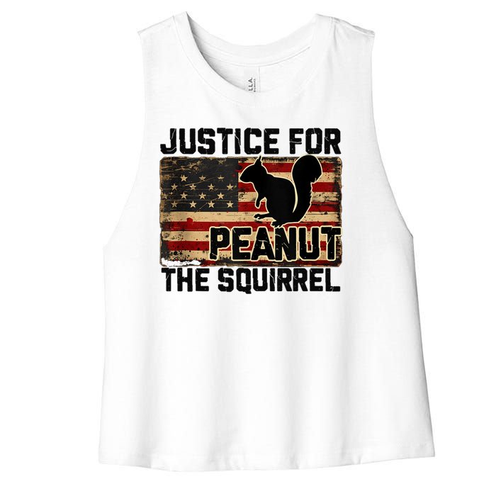 Justice For Peanut The Squirrel Vintage Usa Flag Women's Racerback Cropped Tank