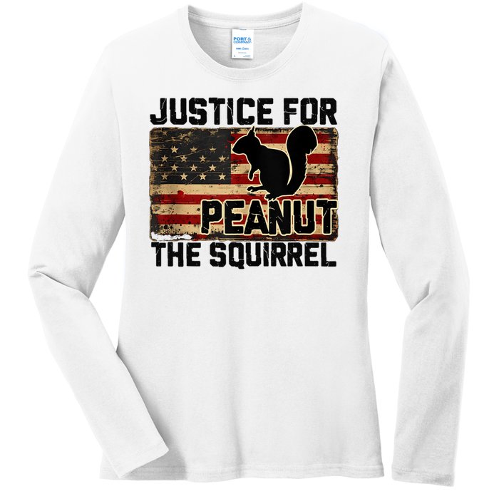 Justice For Peanut The Squirrel Vintage Usa Flag Ladies Long Sleeve Shirt