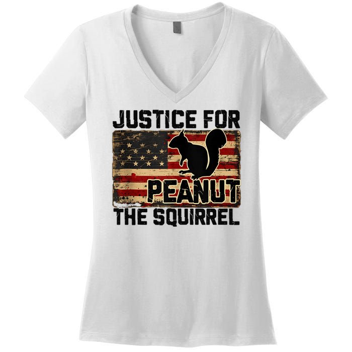 Justice For Peanut The Squirrel Vintage Usa Flag Women's V-Neck T-Shirt