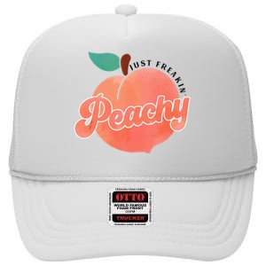 Just Freakin Peachy Hippie Summer Apparel Tee Gift High Crown Mesh Back Trucker Hat