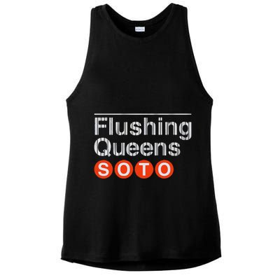 Juan Flushing Queens Platform Sign Ladies PosiCharge Tri-Blend Wicking Tank
