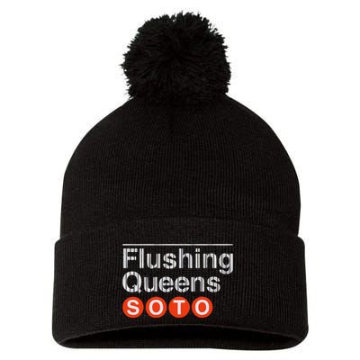 Juan Flushing Queens Platform Sign Pom Pom 12in Knit Beanie