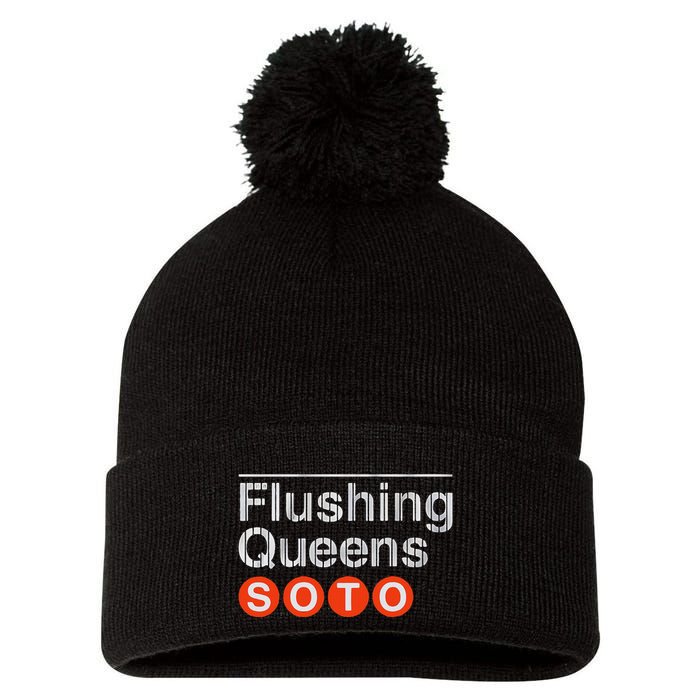Juan Flushing Queens Platform Sign Pom Pom 12in Knit Beanie