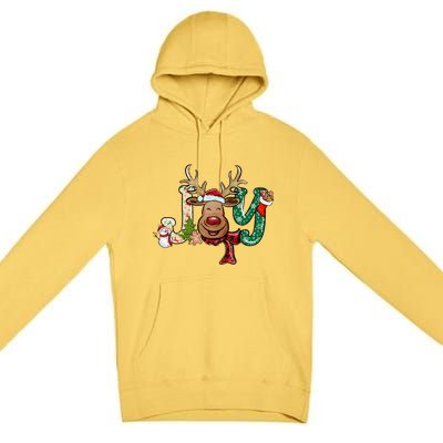 Joy Funny Reindeer Santa Hat Xmas Lights Christmas Pajama Gift Premium Pullover Hoodie