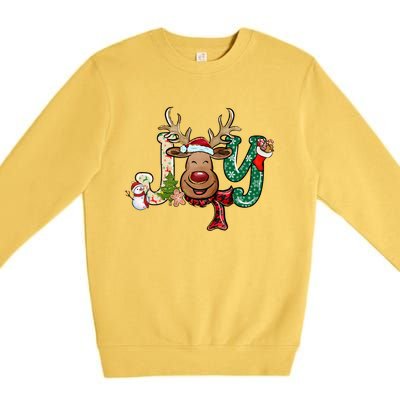 Joy Funny Reindeer Santa Hat Xmas Lights Christmas Pajama Gift Premium Crewneck Sweatshirt