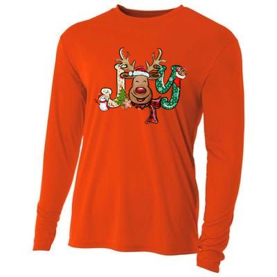 Joy Funny Reindeer Santa Hat Xmas Lights Christmas Pajama Gift Cooling Performance Long Sleeve Crew