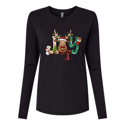 Joy Funny Reindeer Santa Hat Xmas Lights Christmas Pajama Gift Womens Cotton Relaxed Long Sleeve T-Shirt