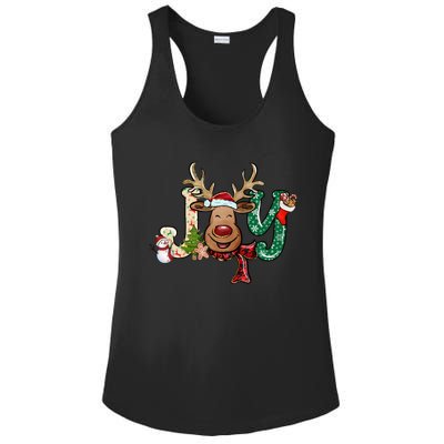 Joy Funny Reindeer Santa Hat Xmas Lights Christmas Pajama Gift Ladies PosiCharge Competitor Racerback Tank