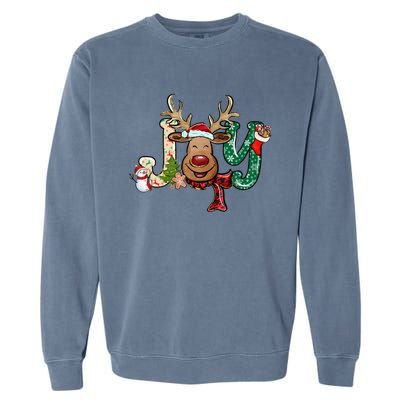 Joy Funny Reindeer Santa Hat Xmas Lights Christmas Pajama Gift Garment-Dyed Sweatshirt