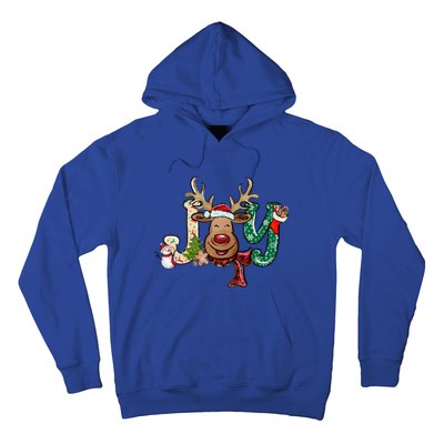 Joy Funny Reindeer Santa Hat Xmas Lights Christmas Pajama Gift Hoodie