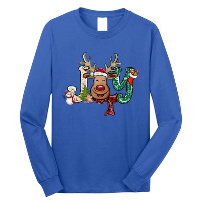 Joy Funny Reindeer Santa Hat Xmas Lights Christmas Pajama Gift Long Sleeve Shirt