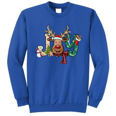 Joy Funny Reindeer Santa Hat Xmas Lights Christmas Pajama Gift Sweatshirt