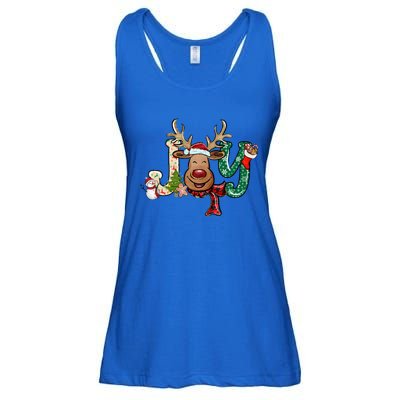 Joy Funny Reindeer Santa Hat Xmas Lights Christmas Pajama Gift Ladies Essential Flowy Tank