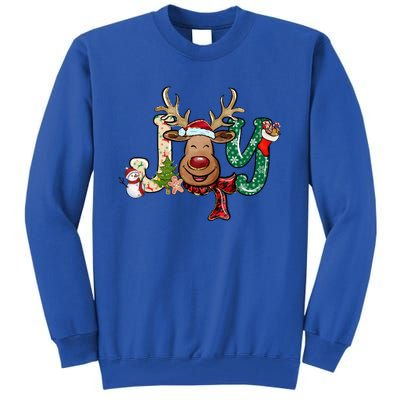 Joy Funny Reindeer Santa Hat Xmas Lights Christmas Pajama Gift Tall Sweatshirt