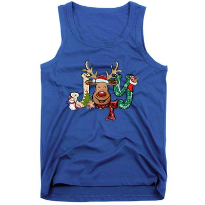 Joy Funny Reindeer Santa Hat Xmas Lights Christmas Pajama Gift Tank Top