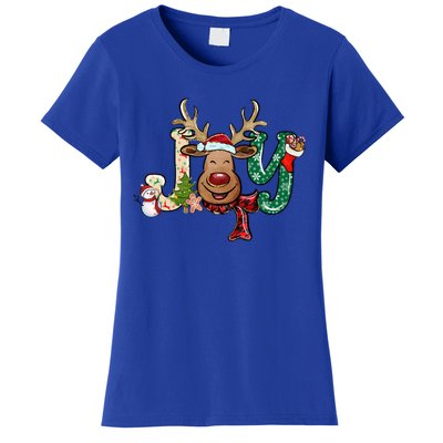 Joy Funny Reindeer Santa Hat Xmas Lights Christmas Pajama Gift Women's T-Shirt