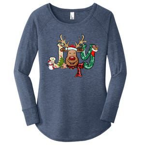 Joy Funny Reindeer Santa Hat Xmas Lights Christmas Pajama Gift Women's Perfect Tri Tunic Long Sleeve Shirt