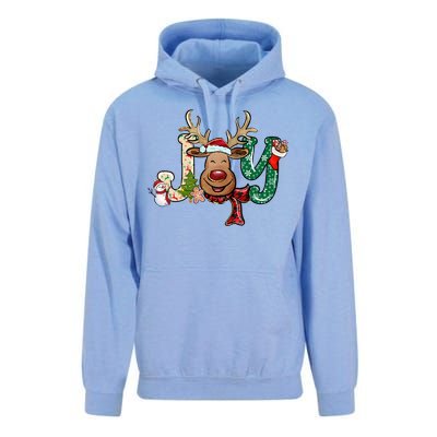 Joy Funny Reindeer Santa Hat Xmas Lights Christmas Pajama Gift Unisex Surf Hoodie