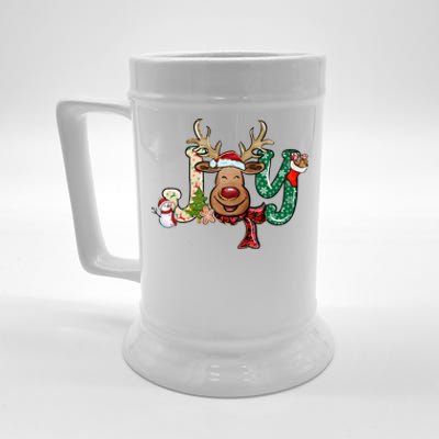 Joy Funny Reindeer Santa Hat Xmas Lights Christmas Pajama Gift Beer Stein