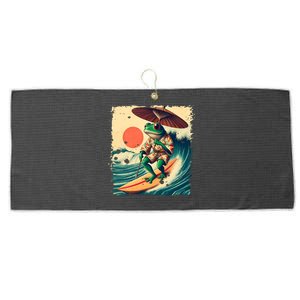 Japanese Frog Surfing Wave Funny Japan Art Anime Large Microfiber Waffle Golf Towel