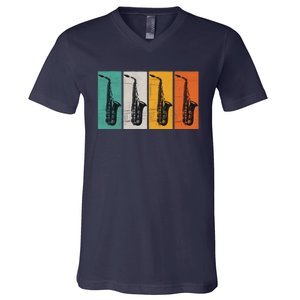 Jazz Funk & Soul Retro Saxophones V-Neck T-Shirt