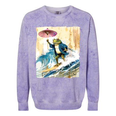 Japanese Frog Surfing Wave Funny Graphic Japan Anime Colorblast Crewneck Sweatshirt