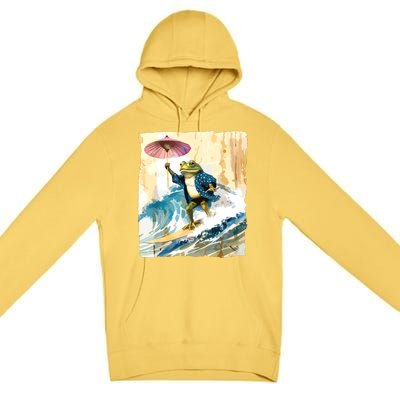 Japanese Frog Surfing Wave Funny Graphic Japan Anime Premium Pullover Hoodie