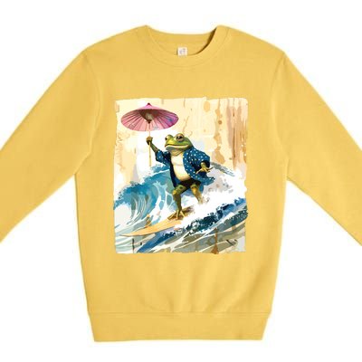 Japanese Frog Surfing Wave Funny Graphic Japan Anime Premium Crewneck Sweatshirt