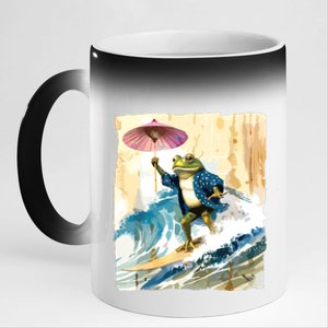 Japanese Frog Surfing Wave Funny Graphic Japan Anime 11oz Black Color Changing Mug